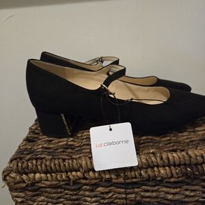 Liz Claiborne slip on pump, square toe, 2 1/2"  block heel & adjustable strap.